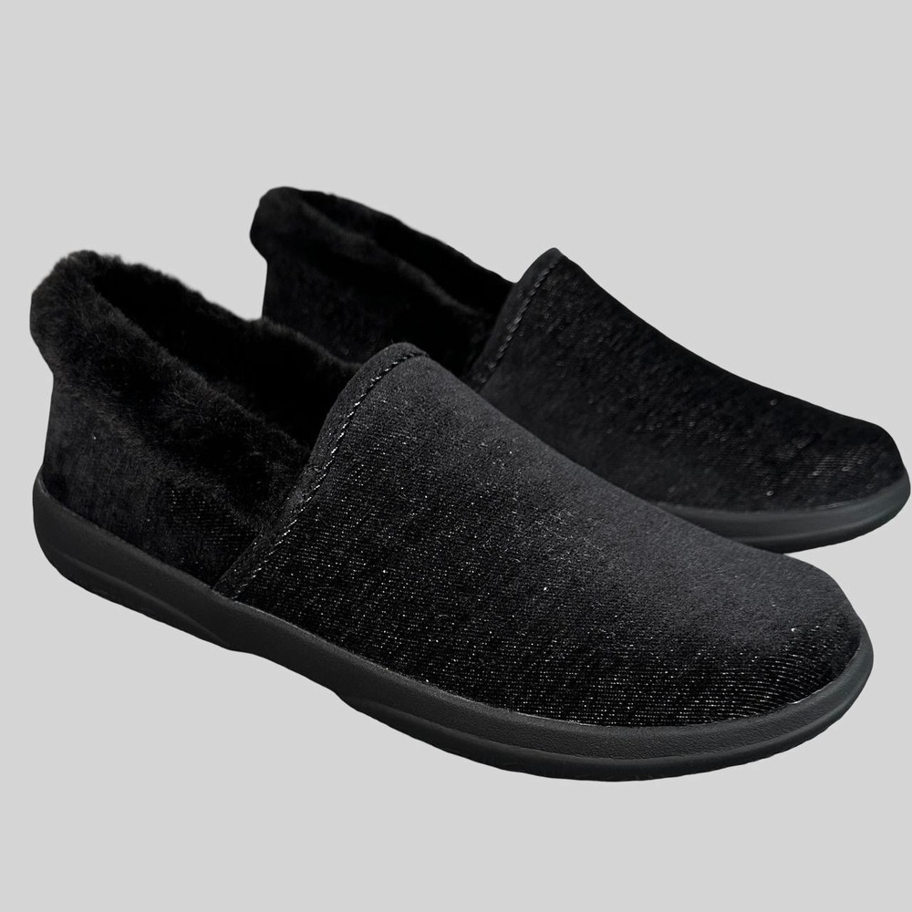 Vionic Clare Slippers Womens 8 Black Faux Fur Arch Support Cozy Slip On NWOB